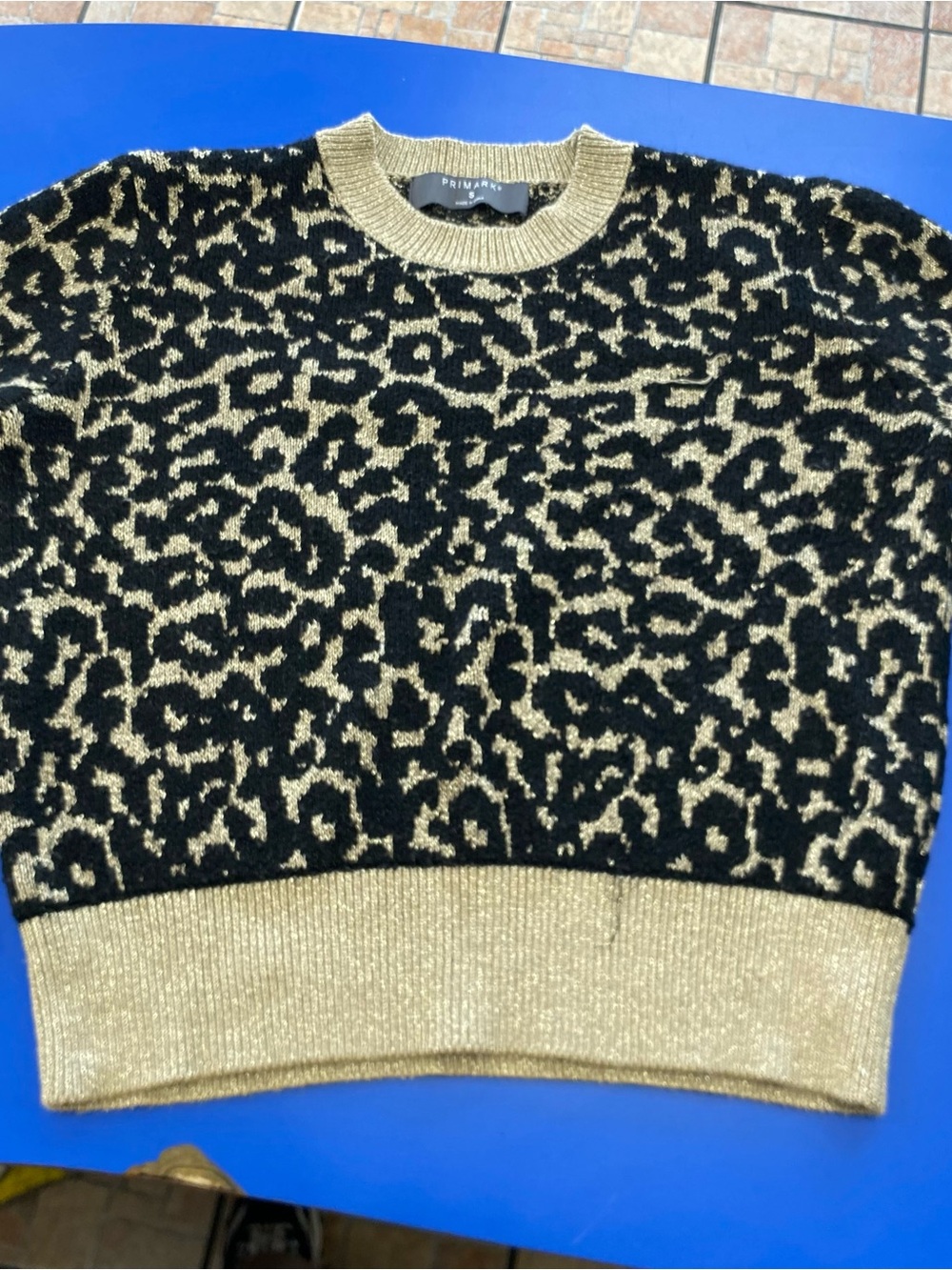 Primark Black and Gold Leopard-Print Crew Neck Sweater